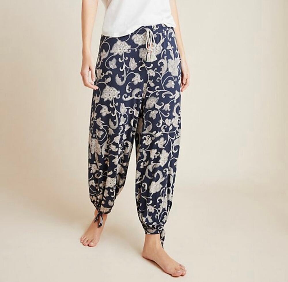 Anthropologie Joanie Floral Harem Pants Navy Cream Size Small